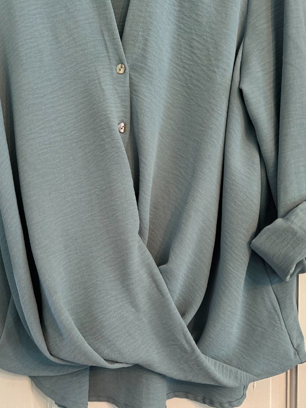 STATUS Blue Blouse with Criss Cross Design at Front Hem Line - Picture 4 of 5